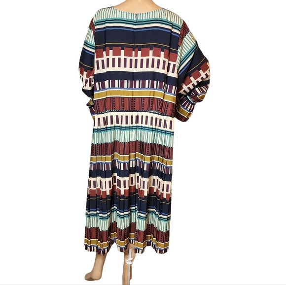 Eloquii Multicolored Pleated Dress Long Sleeve Flare Pleat Cuff Est Size 2X - Picture 13 of 16